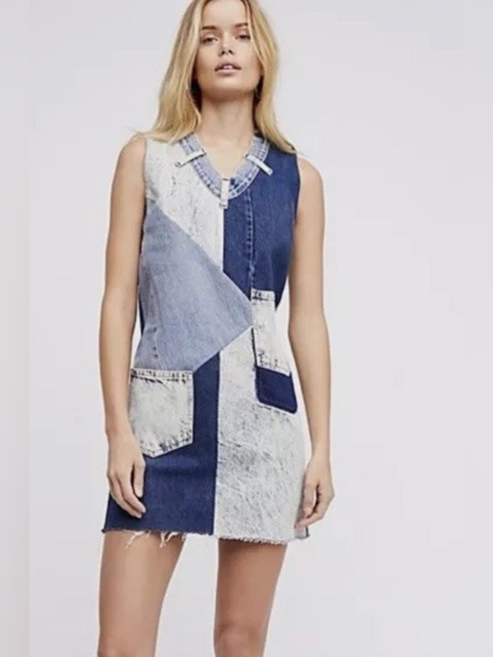 Free People BARBER Constellation Denim Jumper Dress, size M